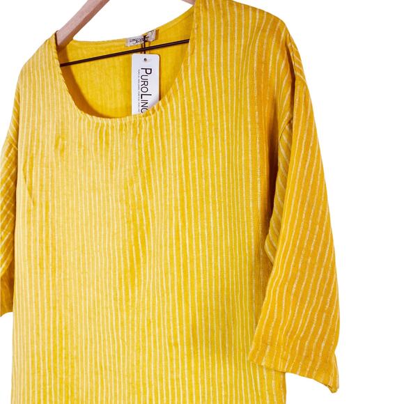 Lungo L'Arno 100% Italian Linen Tunic Shirt in Yellow Stripe Size Small NWT - Picture 4 of 4